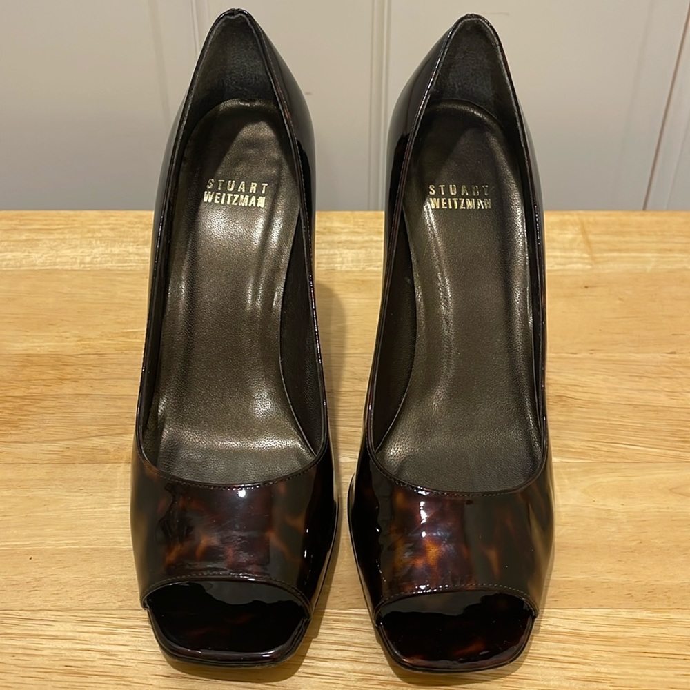 Stuart Weitzman peep-toe cognac tortoise pumps 8M - Picture 1 of 5